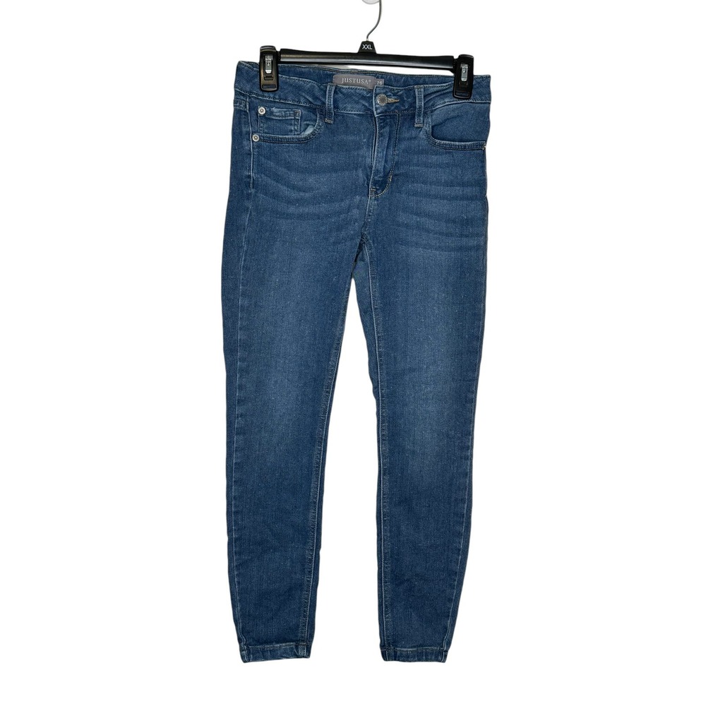 JustUSA Women's Jeans Skinny Mid-Rise Distressed Pocket Denim Blue Size 26